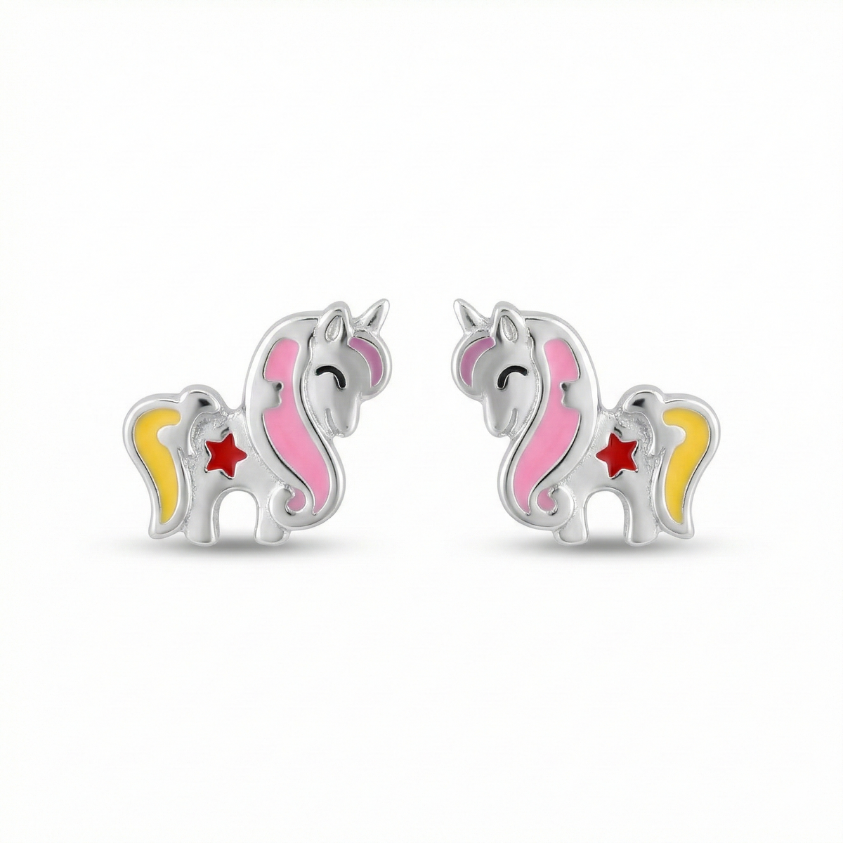 Silver Pink Yellow Unicorn Kids Earrings
