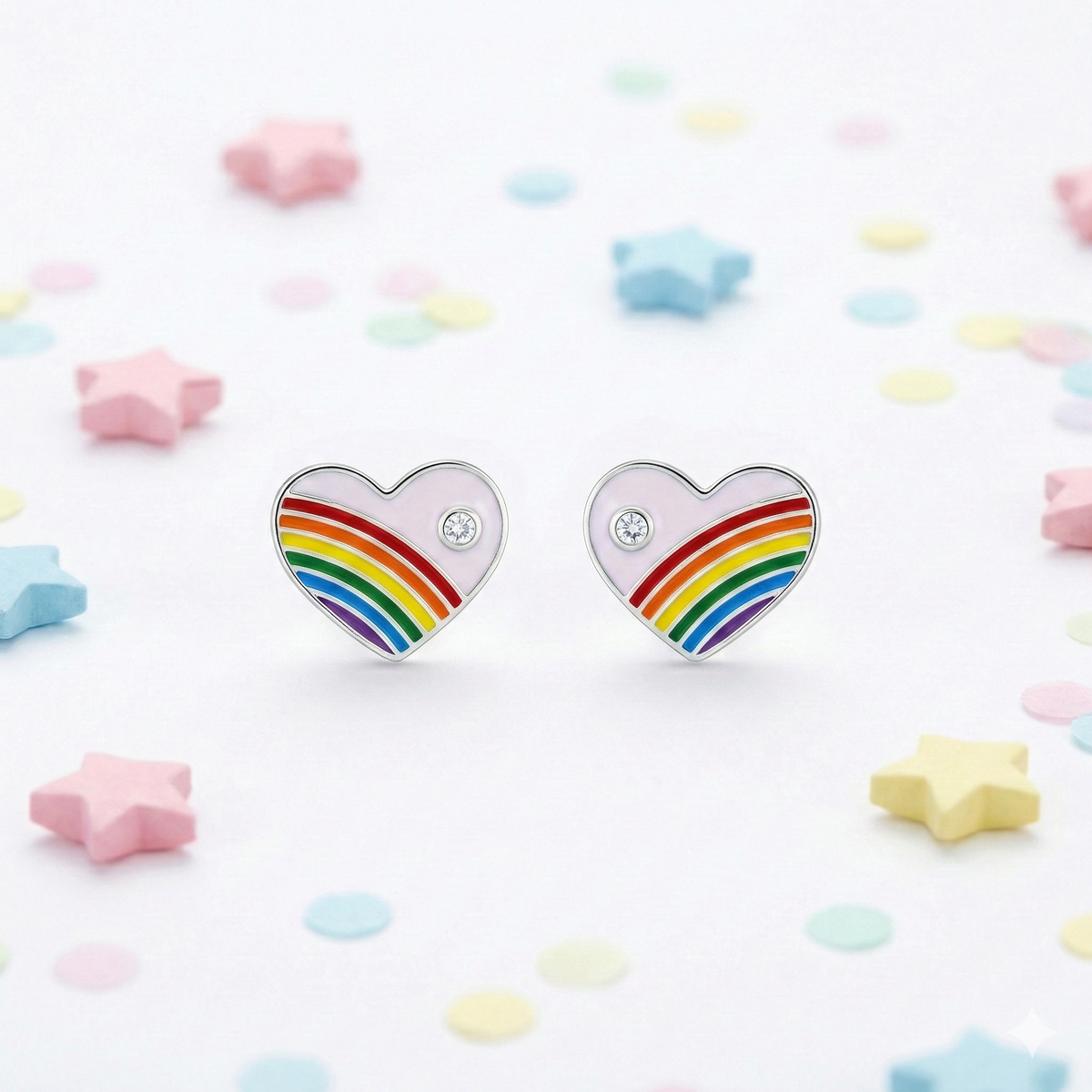 Silver Purple Enamle Heart Kids Earrings