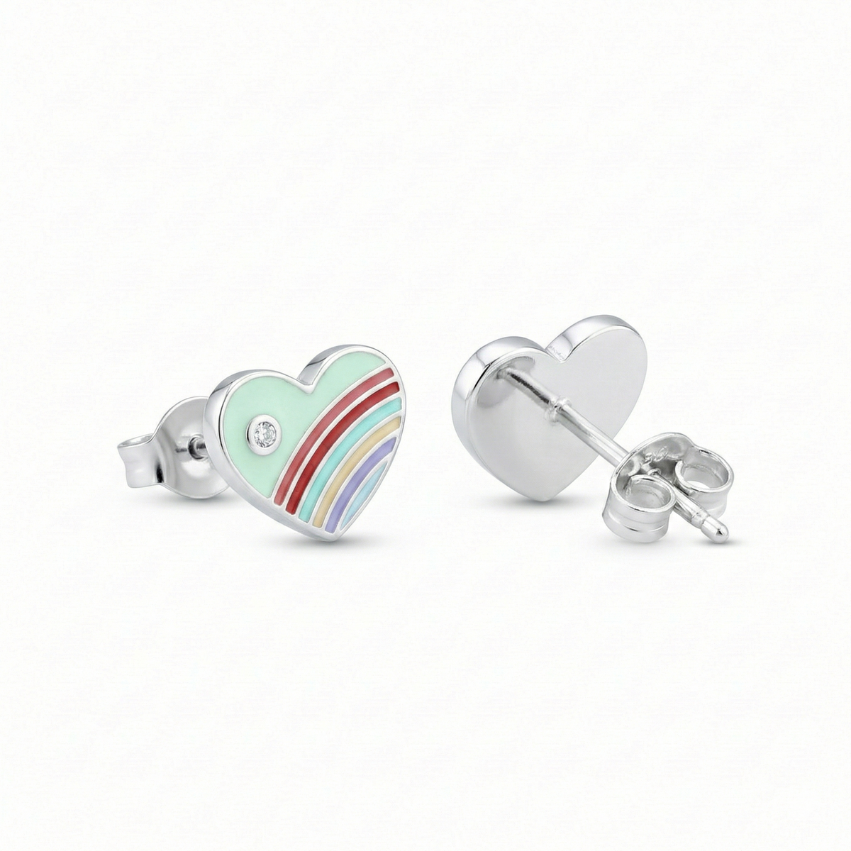 Silver Green Enamle Heart Kids Earrings