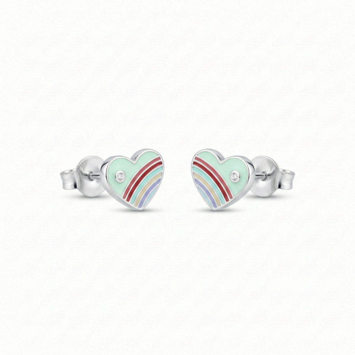Silver Green Enamle Heart Kids Earrings
