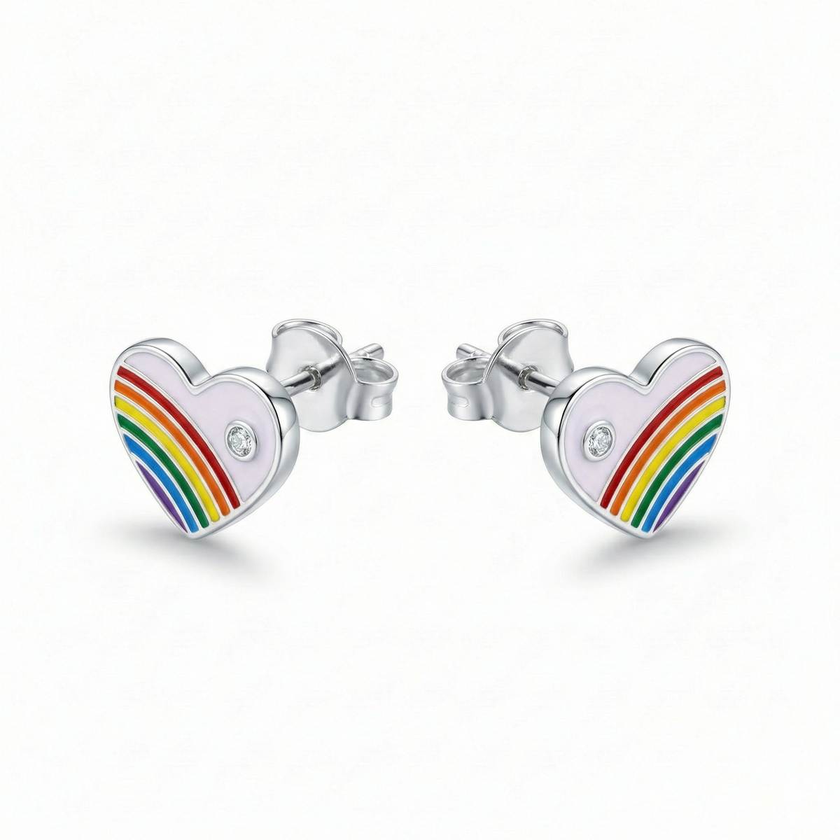 Silver Purple Enamle Heart Kids Earrings