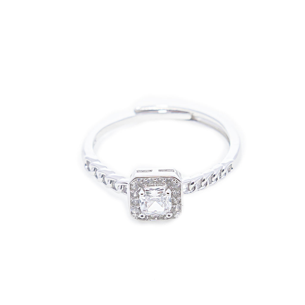 Adjustable Silver Square Solitaire Engagement Ring
