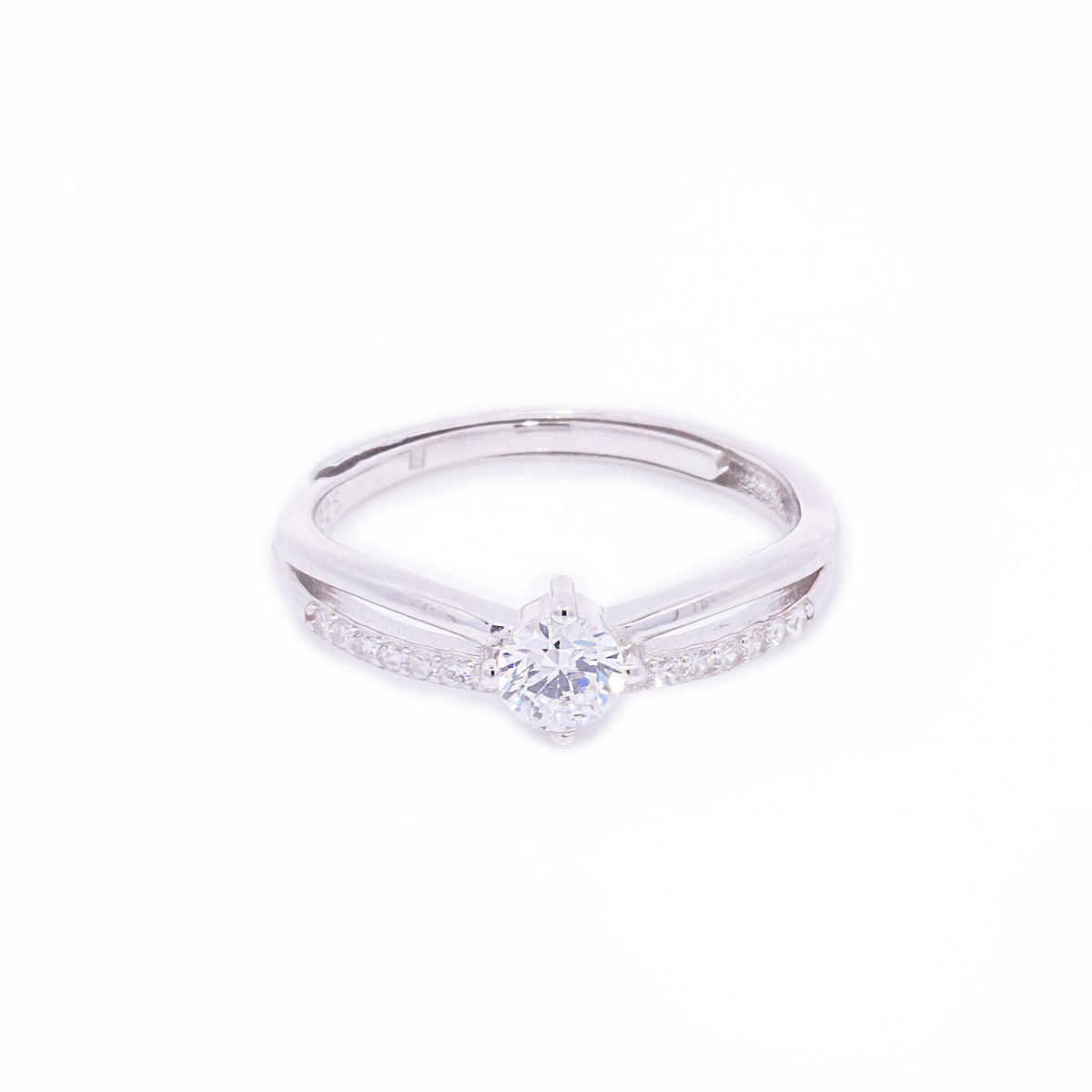 Adjustable Silver Solitaire Diamond Studded Ring