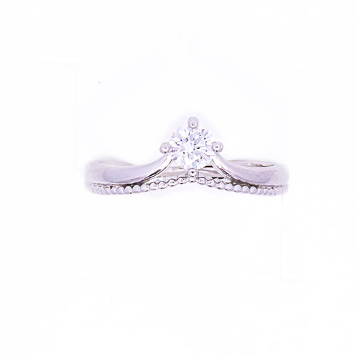 Double Layered Adjustable Silver Round Solitaire Ring