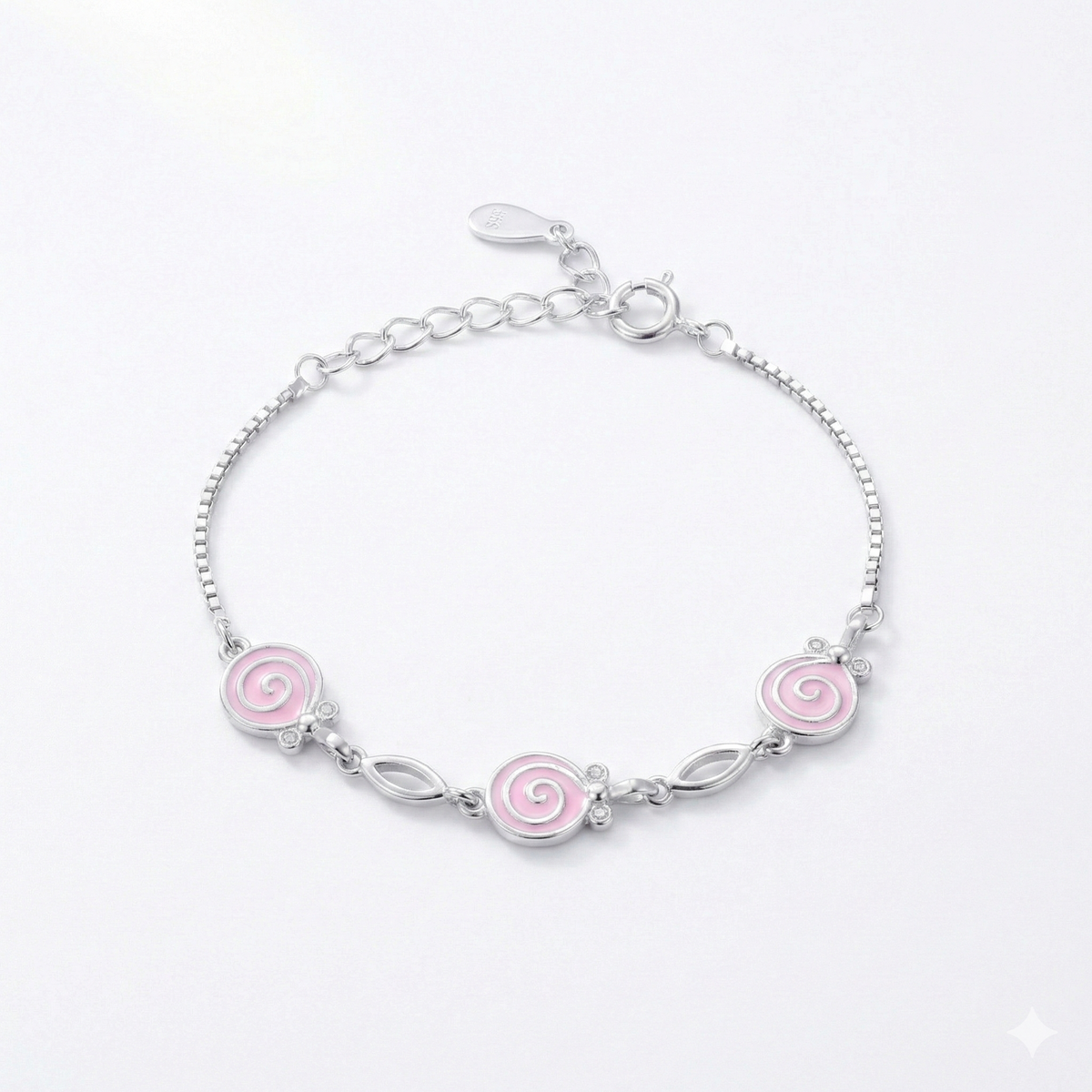 Silver Pink Enamel Kids Bracelet