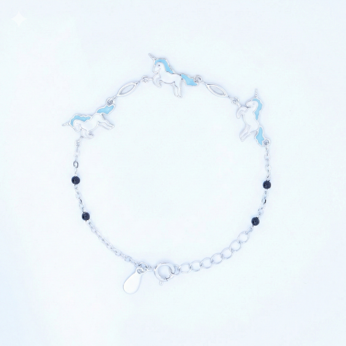 Silver Blue Unicorn Kids Bracelet