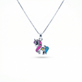 Silver Pink Blue Unicorn Kids Necklace