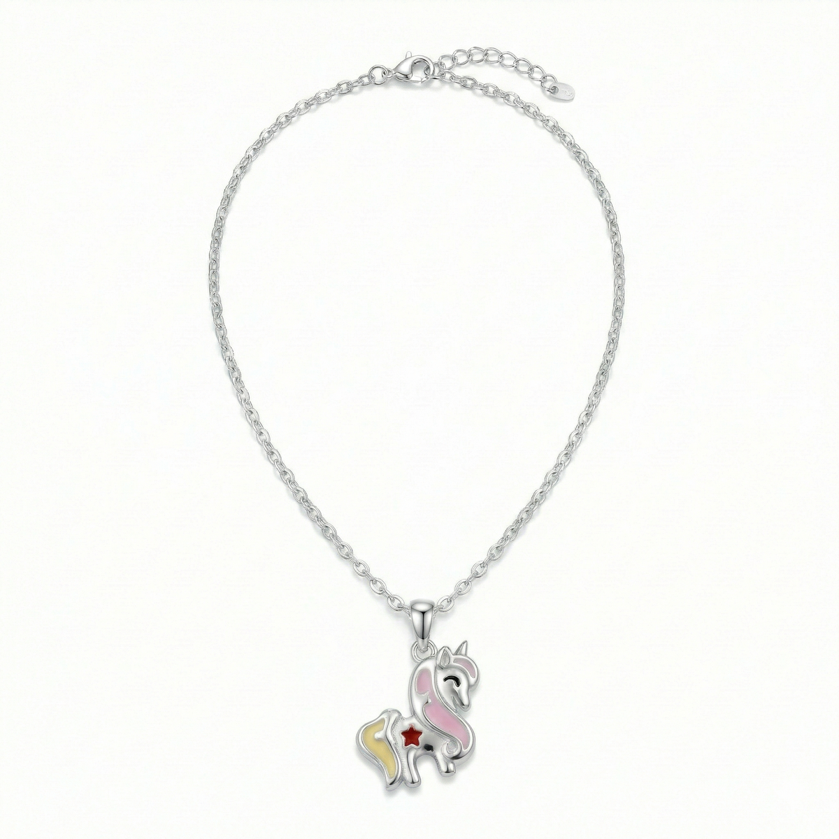 Silver Pink Yellow Unicorn Kids Necklace