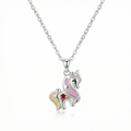 Silver Pink Yellow Unicorn Kids Necklace