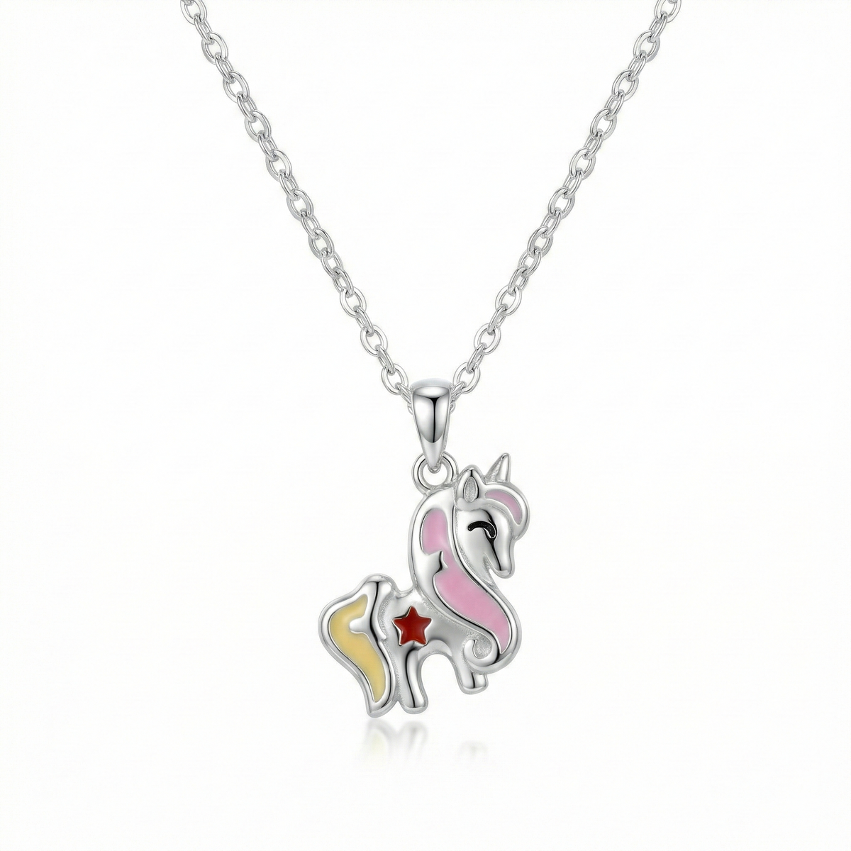 Silver Pink Yellow Unicorn Kids Necklace