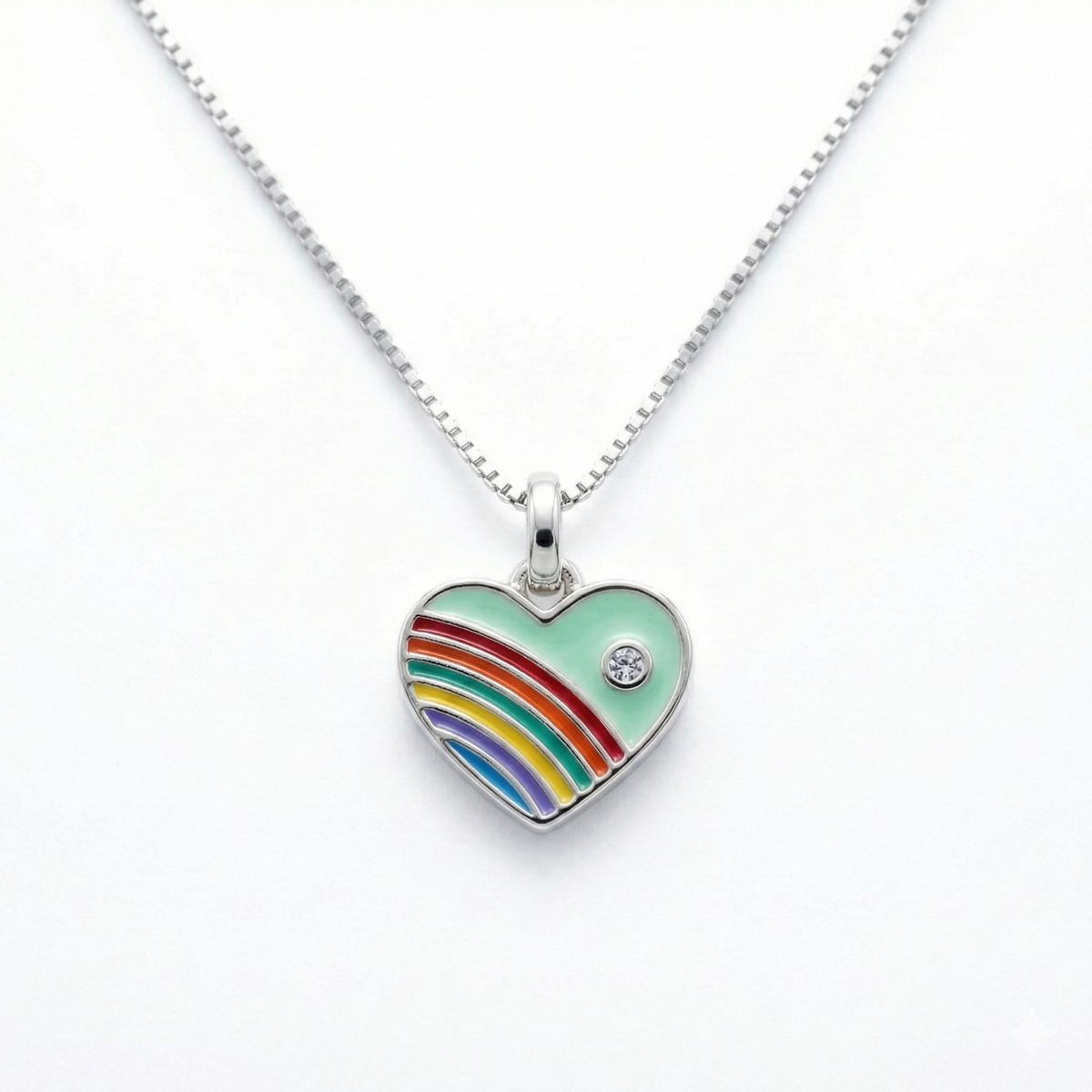 Silver Green Enamle Heart Kids Necklace