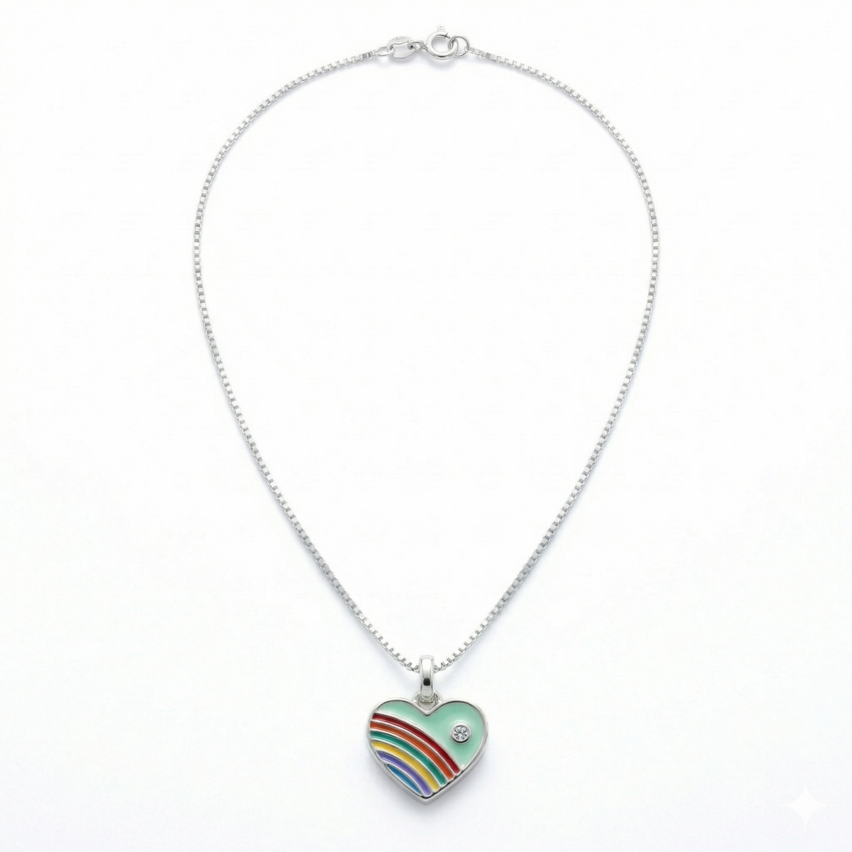 Silver Green Enamle Heart Kids Necklace