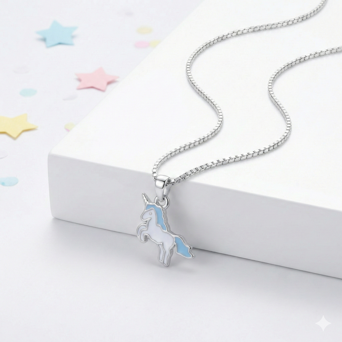Silver Blue Unicorn Kids Necklace