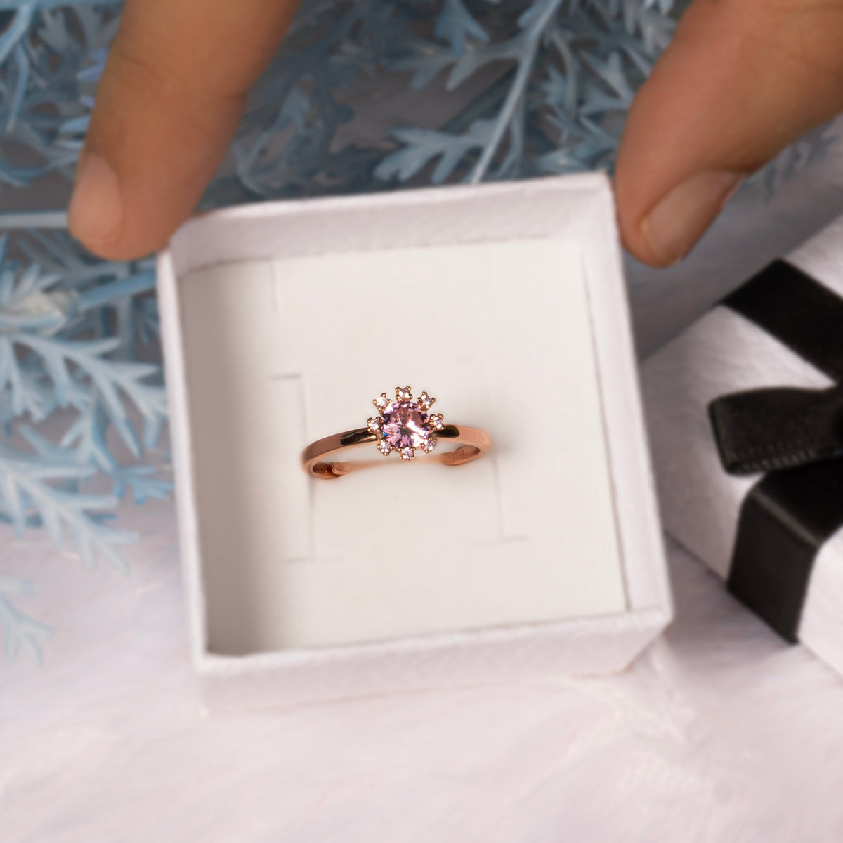 Adjustable Pink Solitiare Rose Gold Ring