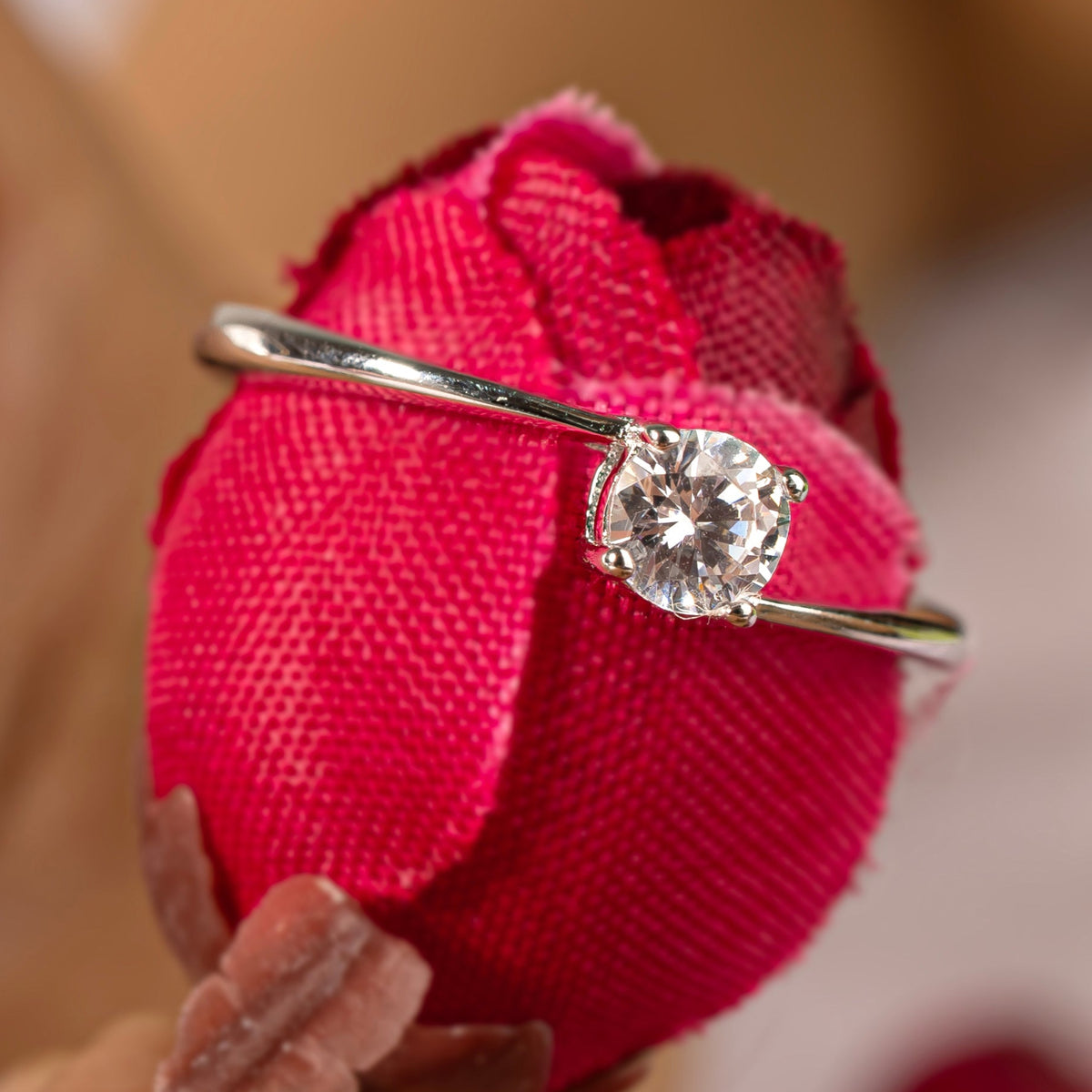 Adjustable Single Solitaire Silver Ring