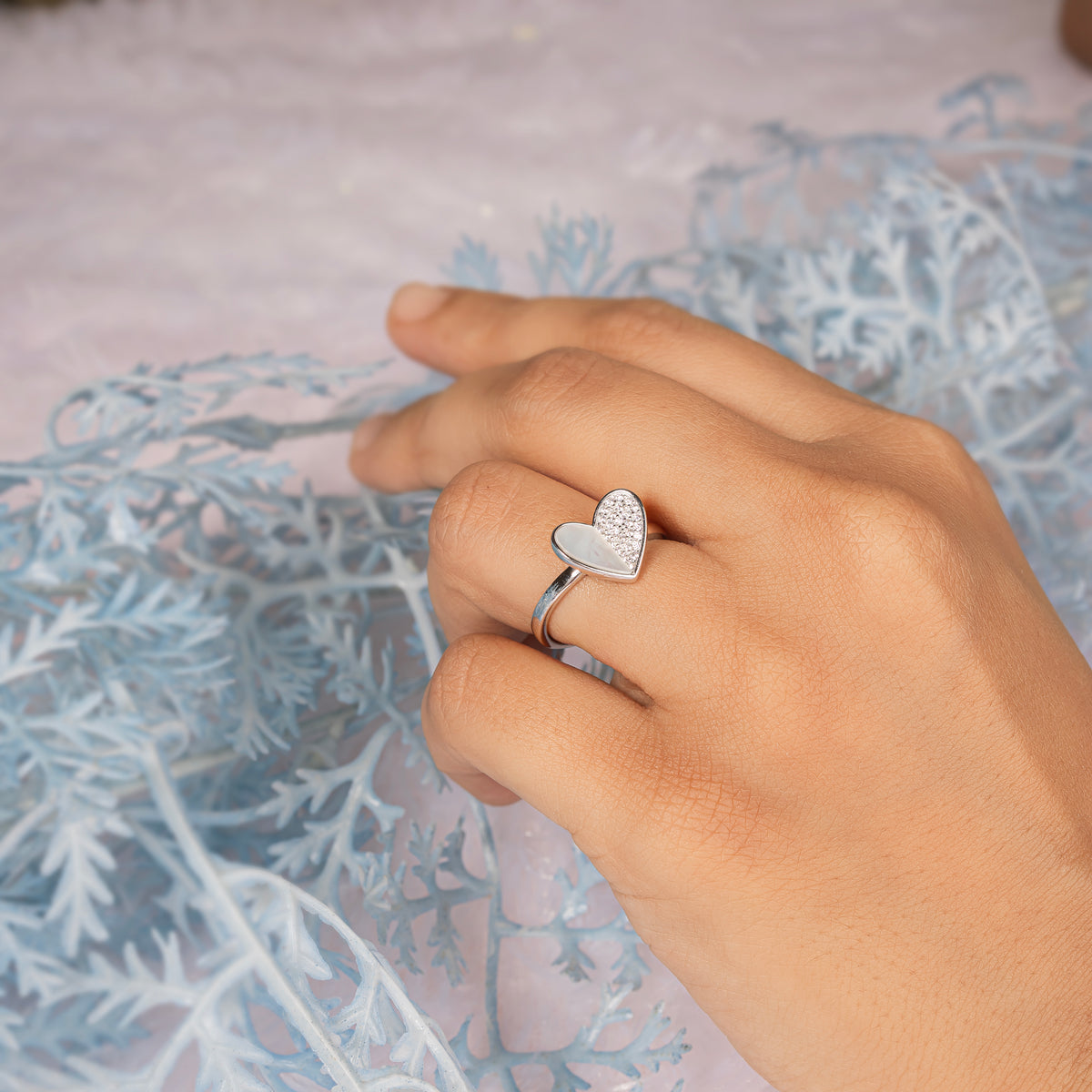 Heart MOP Silver Adjustable Ring