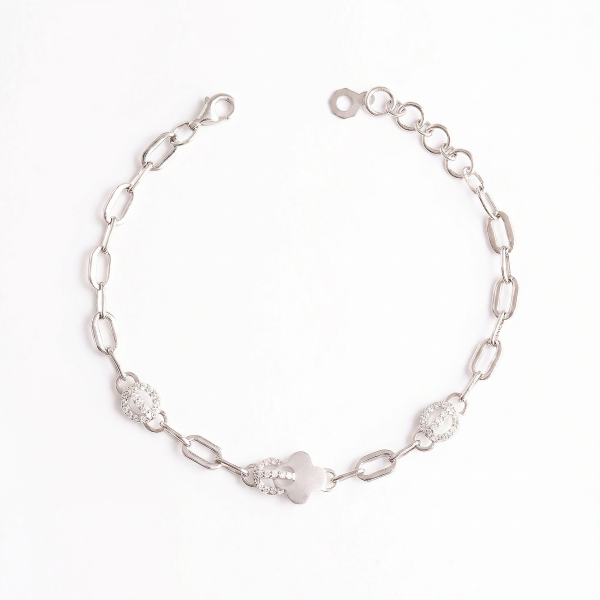 Floral Matt Silver Chained Bracelet