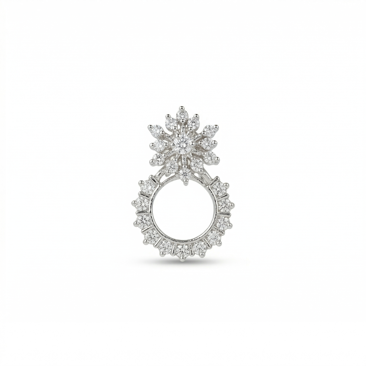 Silver diamond studded sunflower earrings