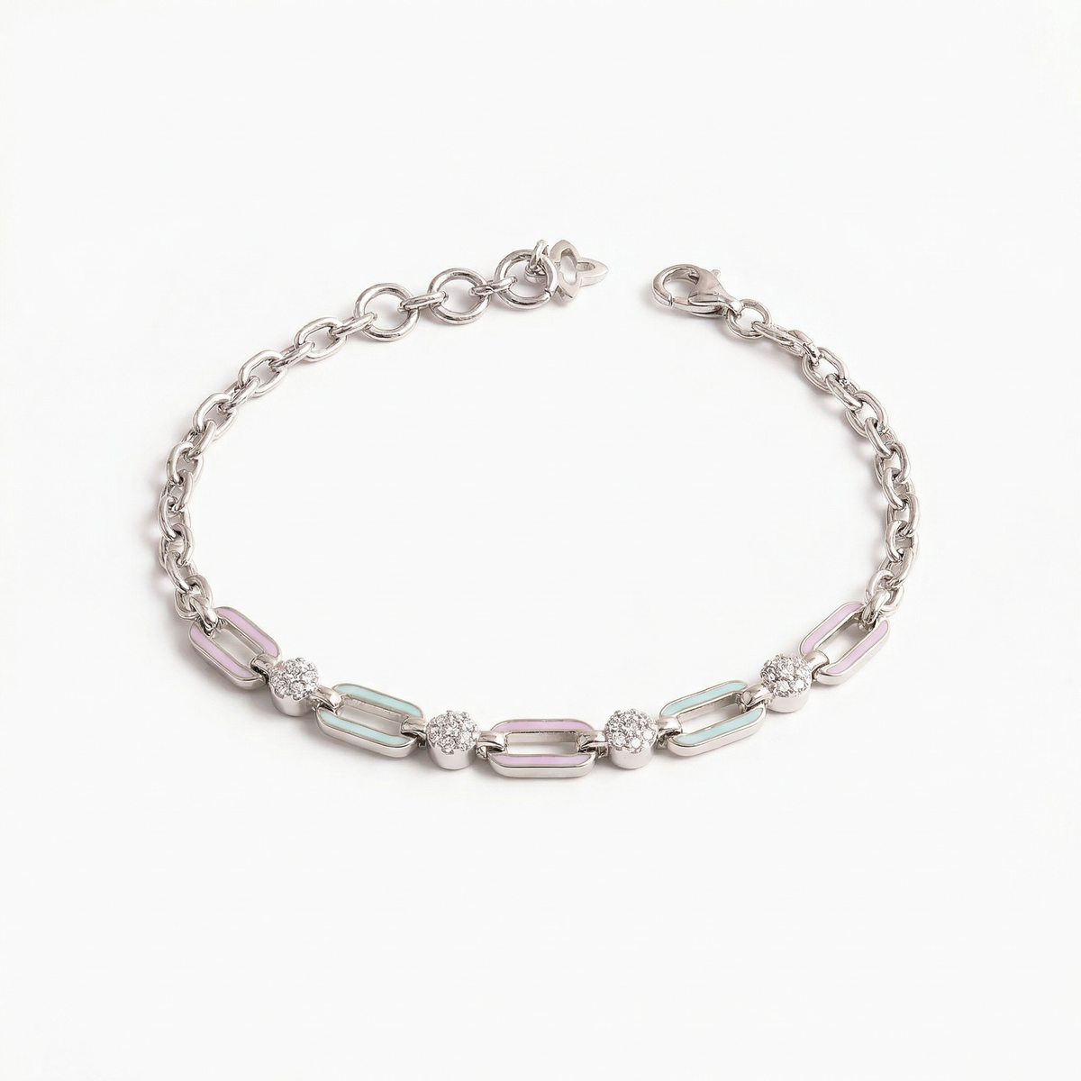 Turquoise Lavender Chained Enamel Silver Bracelet