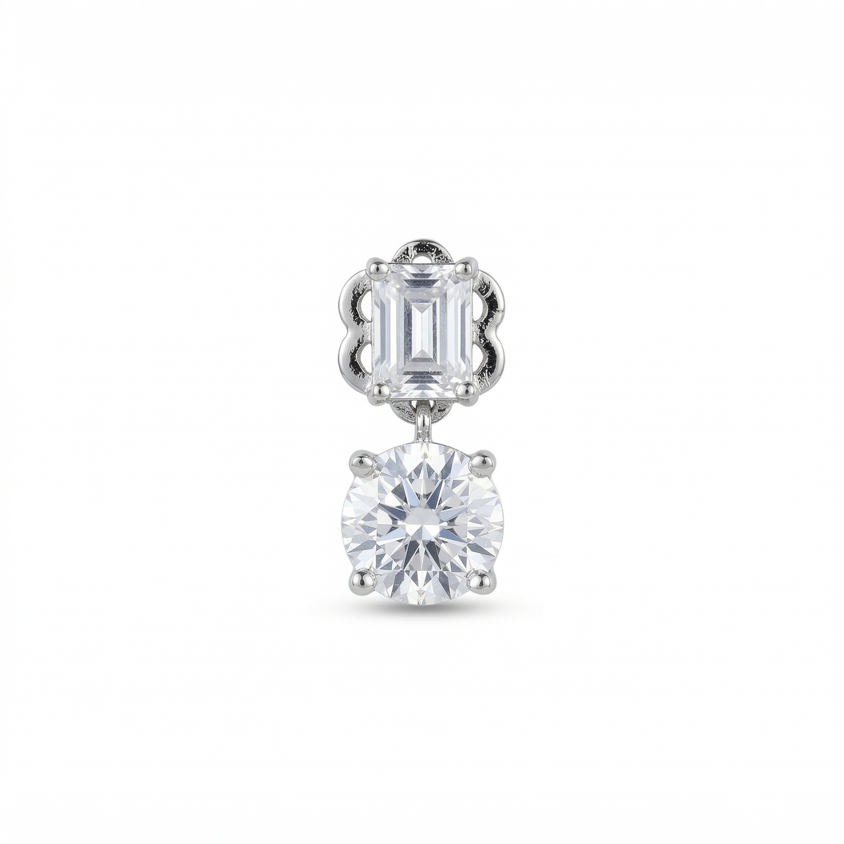Silver solitaire round and rectangle stud earrings