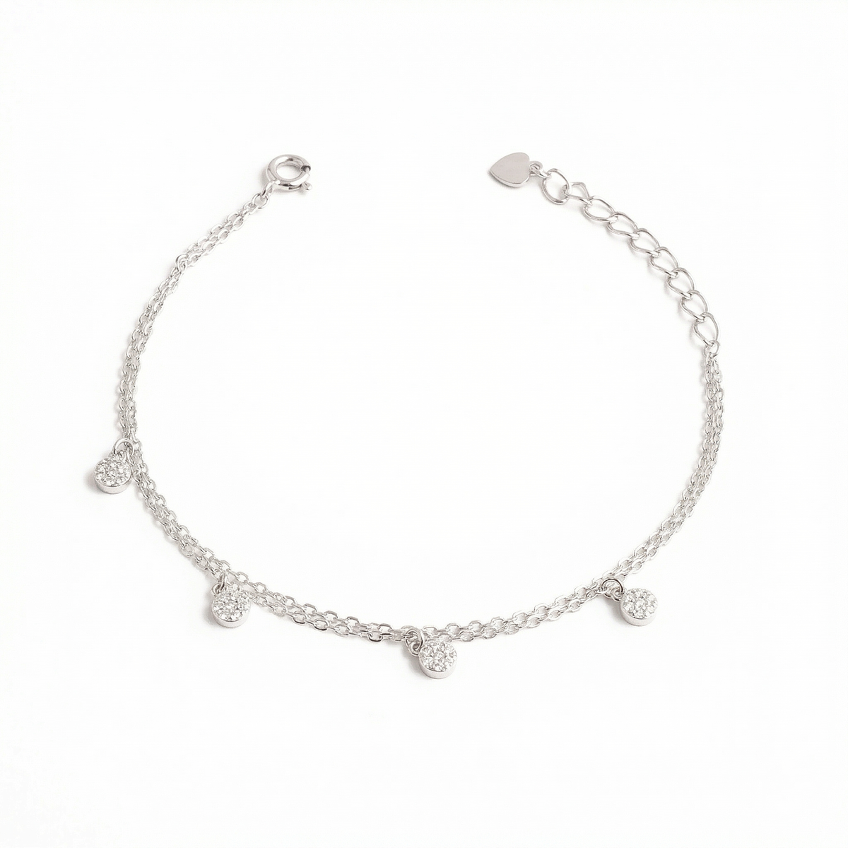 Double Layered Hanging Beads Silver Bracelet