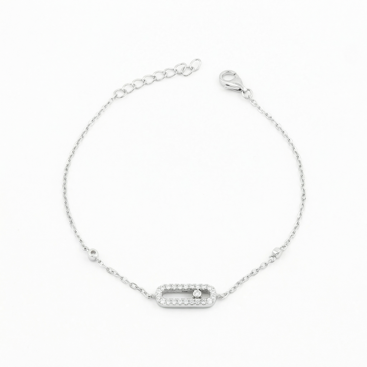 Silver Diamond Rectangle Delicate Bracelet