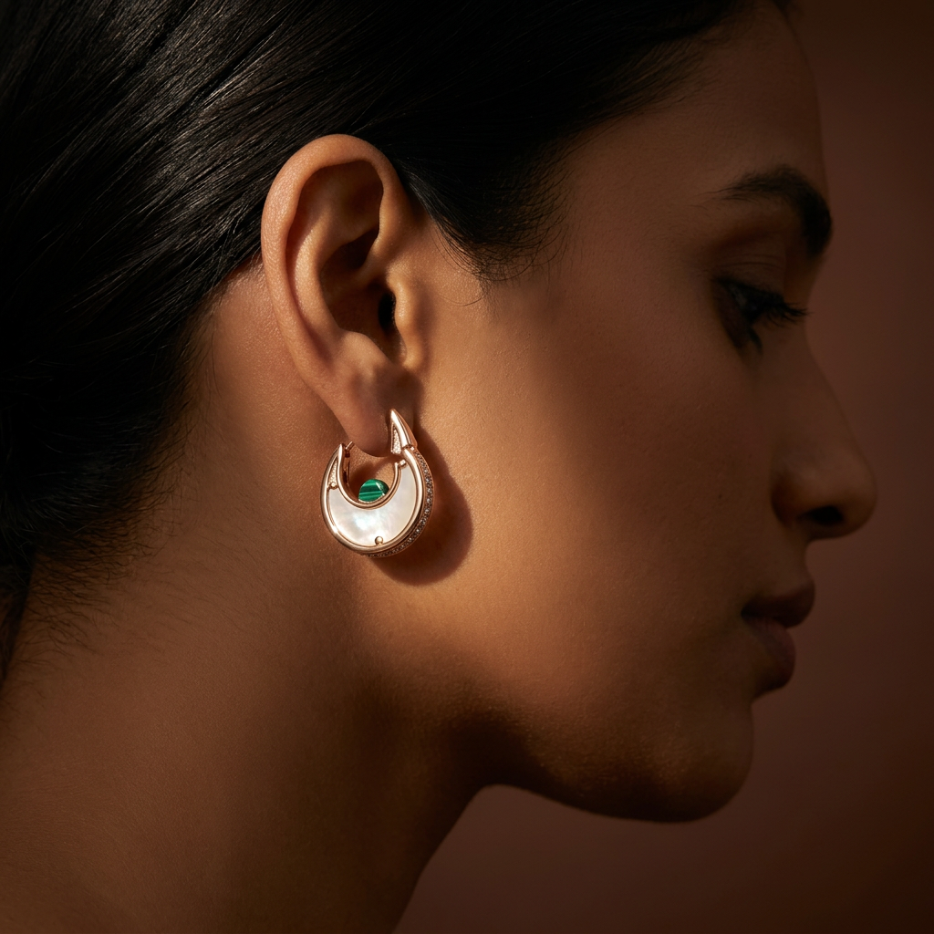 Women's Gold Crescent Hoop Earrings with Mother of Pearl