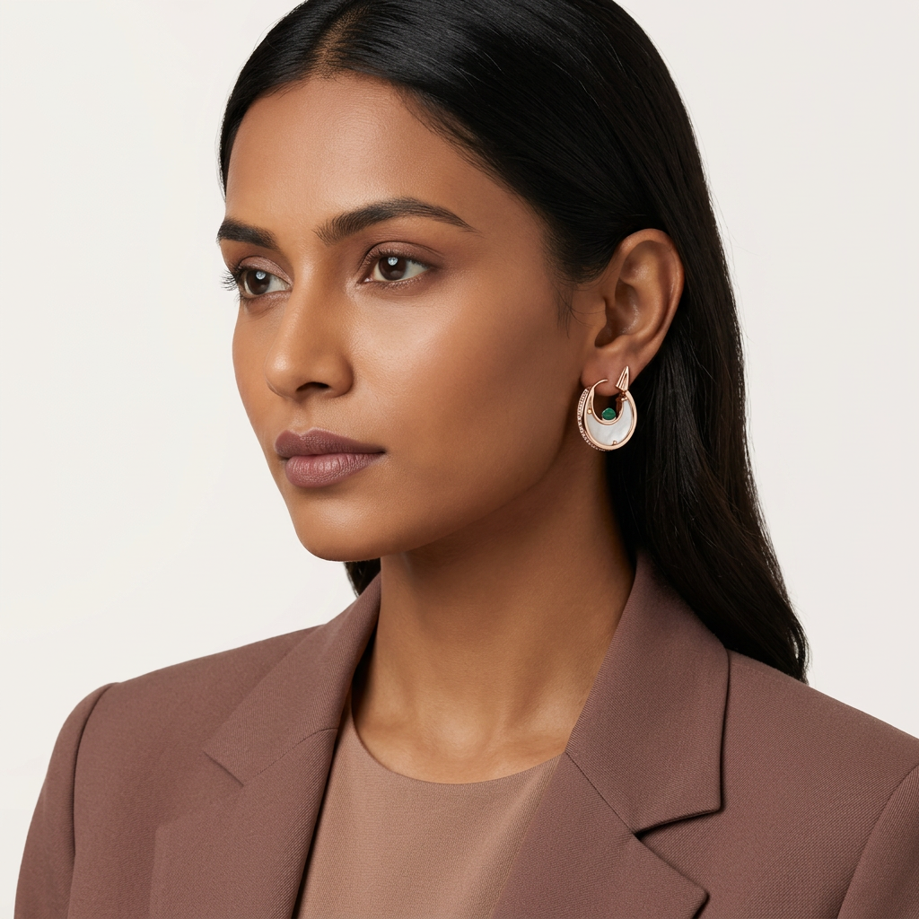 Women's Gold Crescent Hoop Earrings with Mother of Pearl
