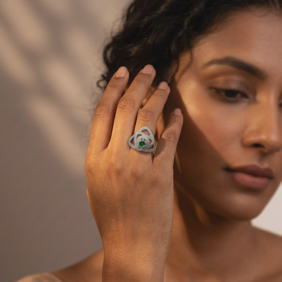 Women's Sterling Silver Emerald CZ Statement Ring