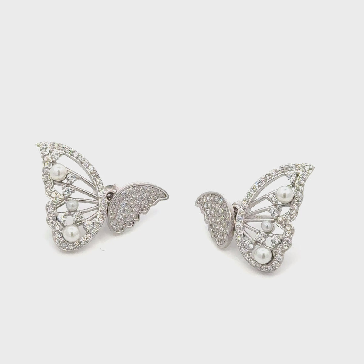 Silver butterfly diamond studded earrings