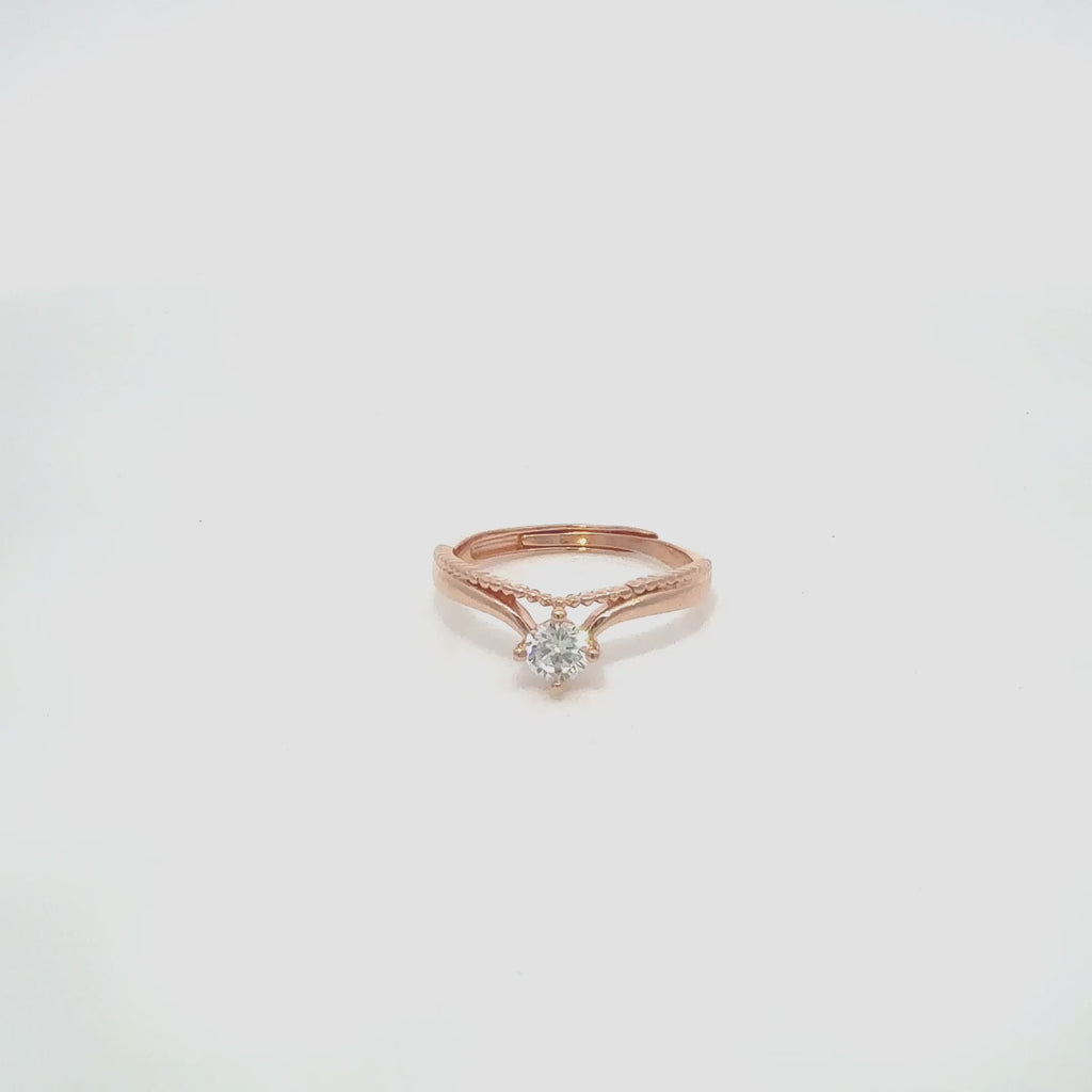 Double Layered Adjustable Rose Gold Round Solitaire Ring