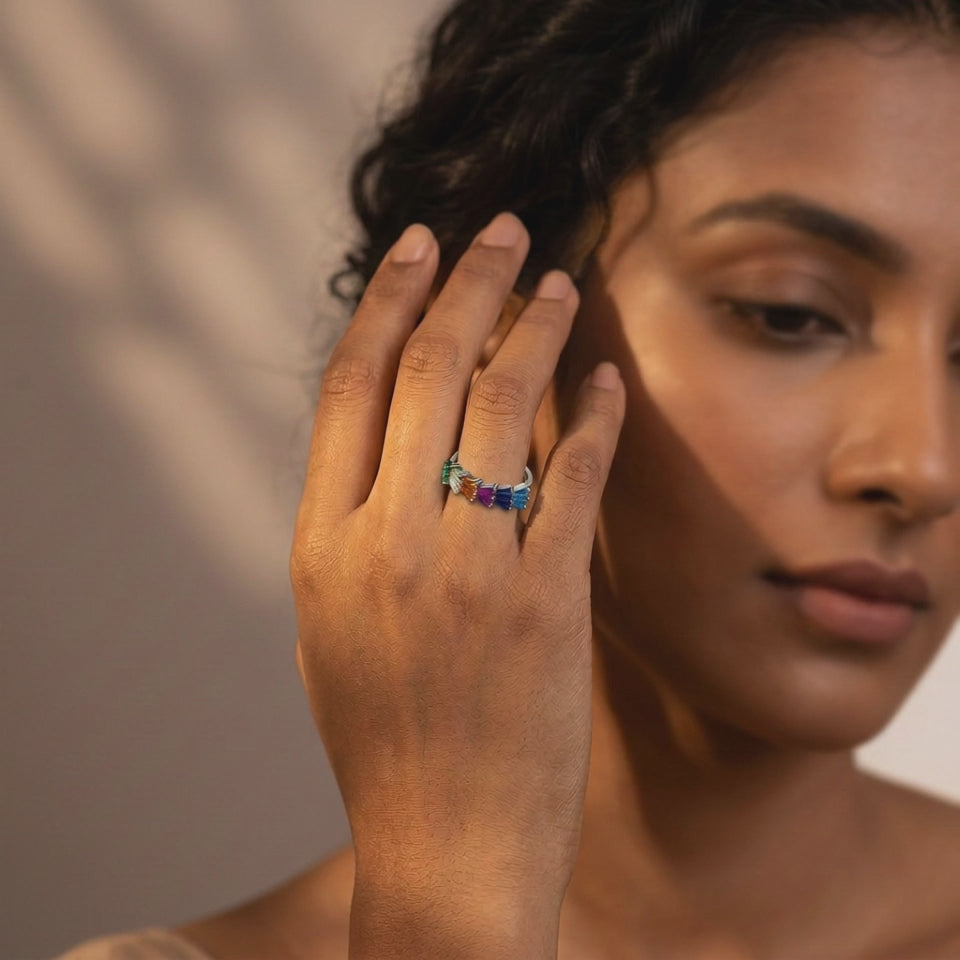 Women's Silver Rainbow Crystal Cocktail Ring