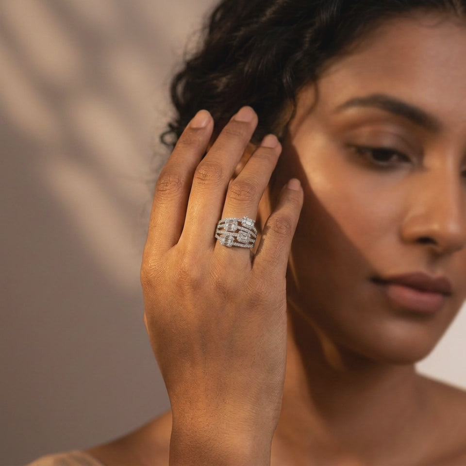 Women's Silver Diamond Cluster Ring