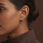 Women's Gold-Plated Curved Diamond Stud Earrings