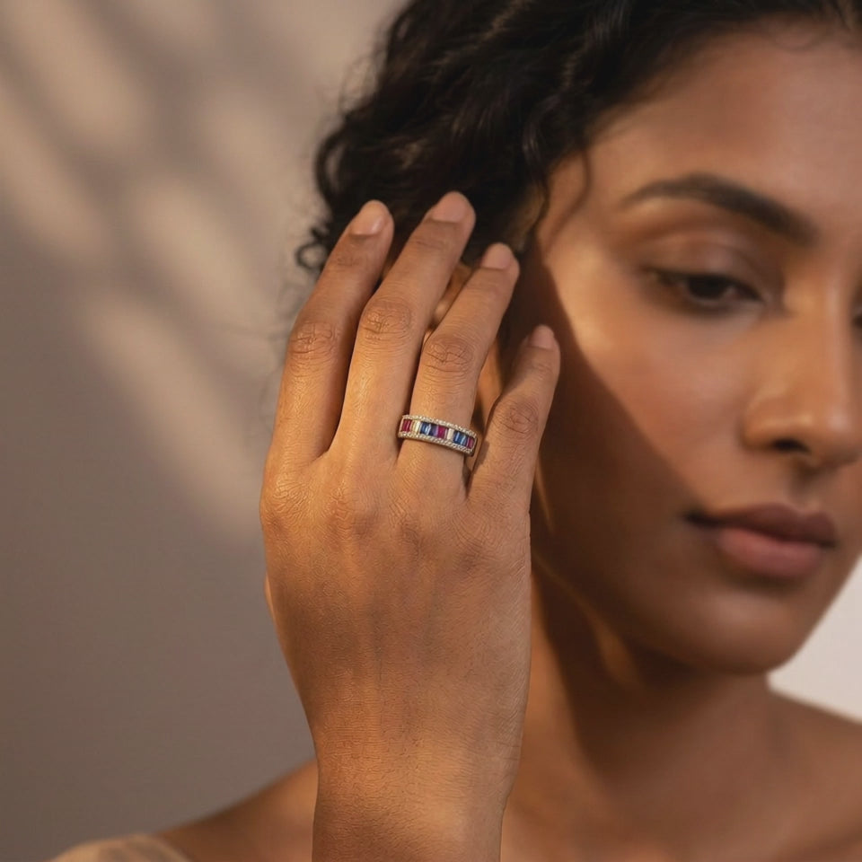 Women's 925 Silver Multi-Gem Eternity Ring