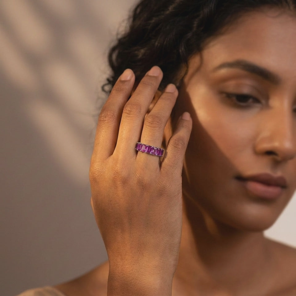 Women's Emerald-Cut Pink Sapphire Eternity Ring
