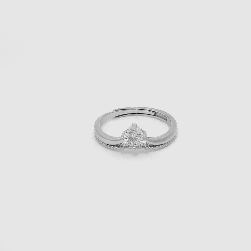 Double Layered Adjustable Silver Round Solitaire Ring