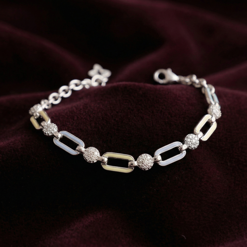 Blue White Chained Enamel Silver Bracelet