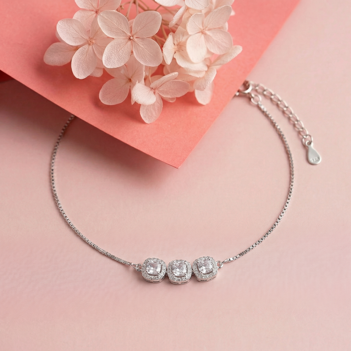 Silver Triple Circle Solitaire Bracelet