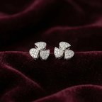Silver delicate fan diamond studded earrings