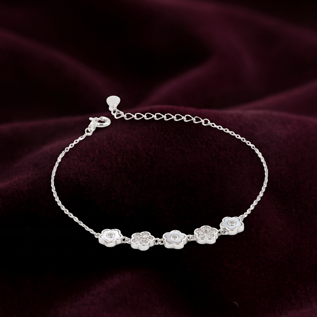 Silver Blooming Diamond Enamel Bracelet