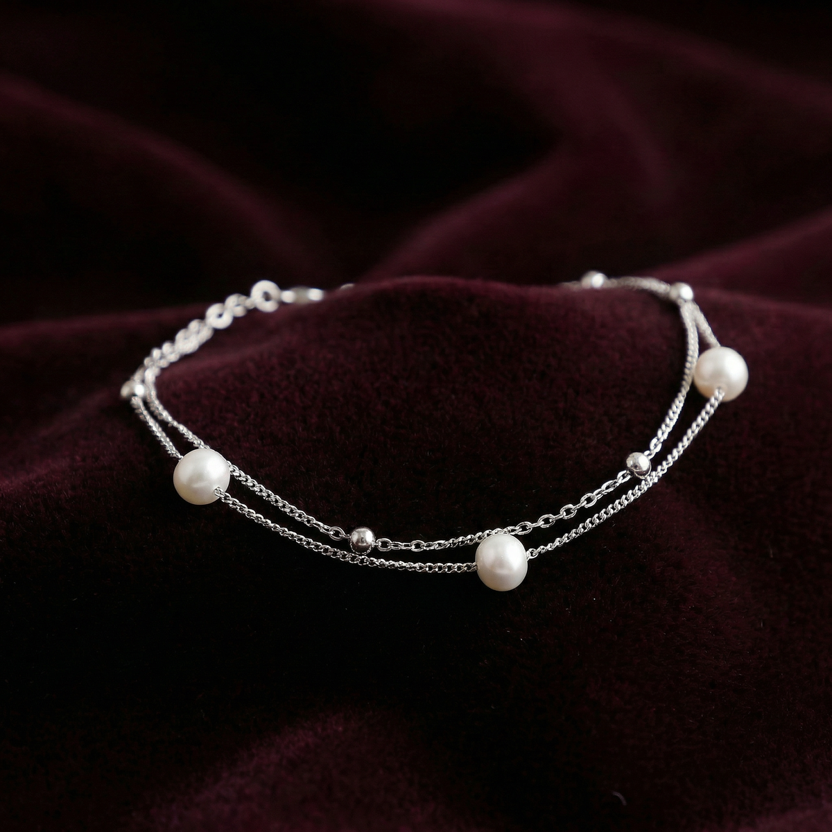 Silver Dual Delight Pearl Bracelet