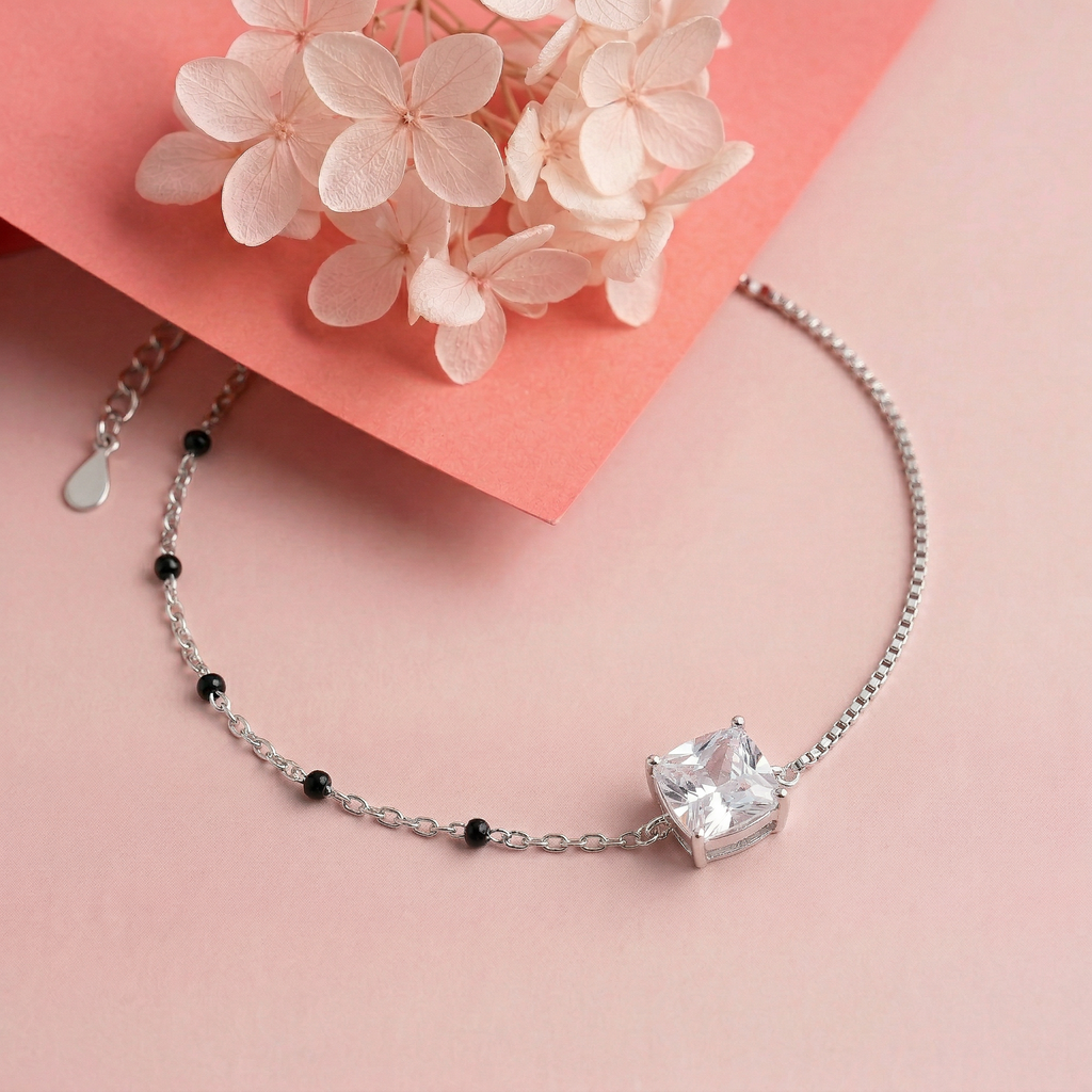 Silver Cushion Cut Hand Mangalsutra