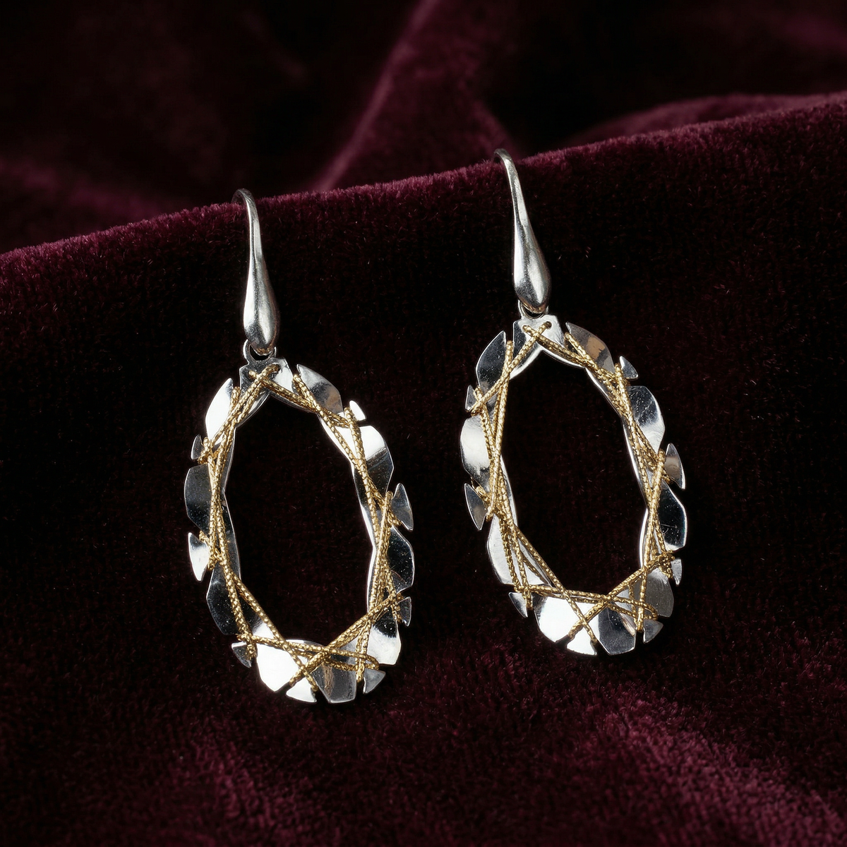Silver golden italian dangler earrings