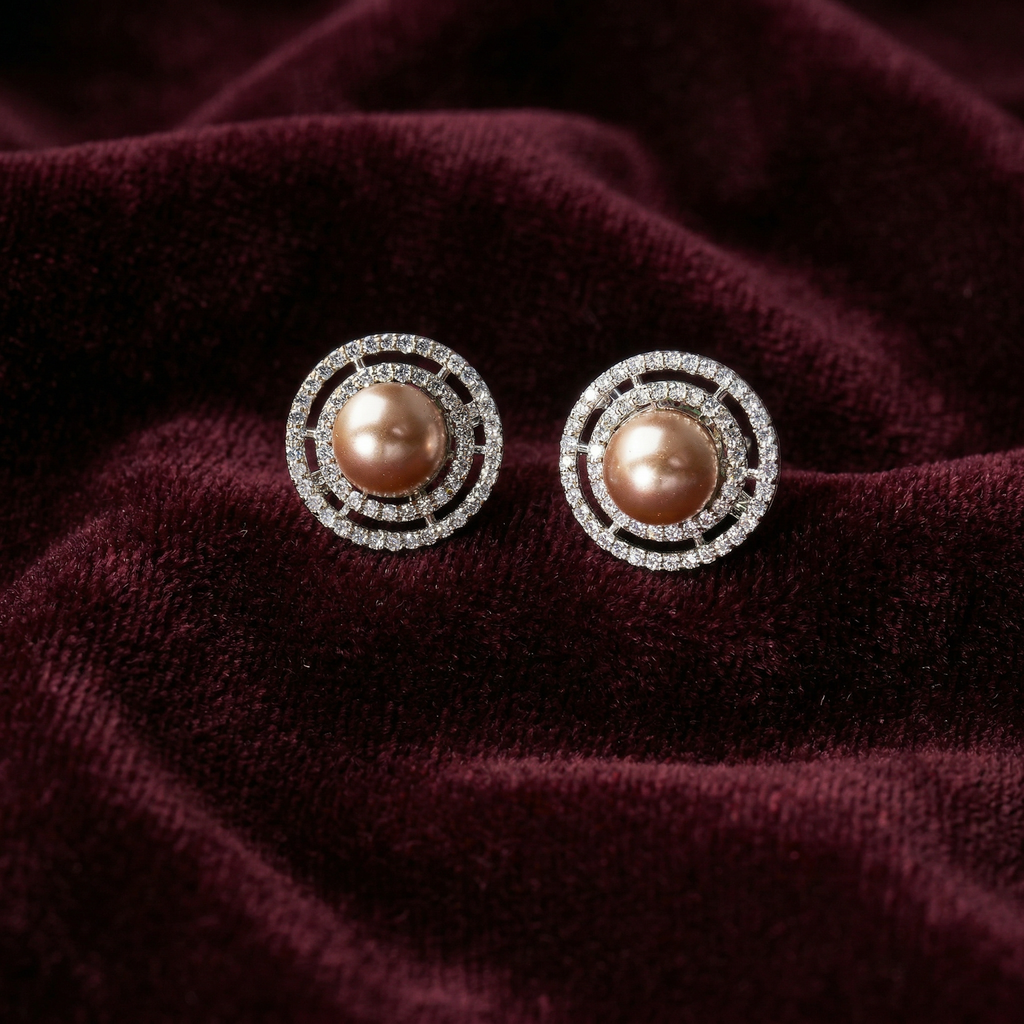 Silver brown diamond studded heavy tops earrings
