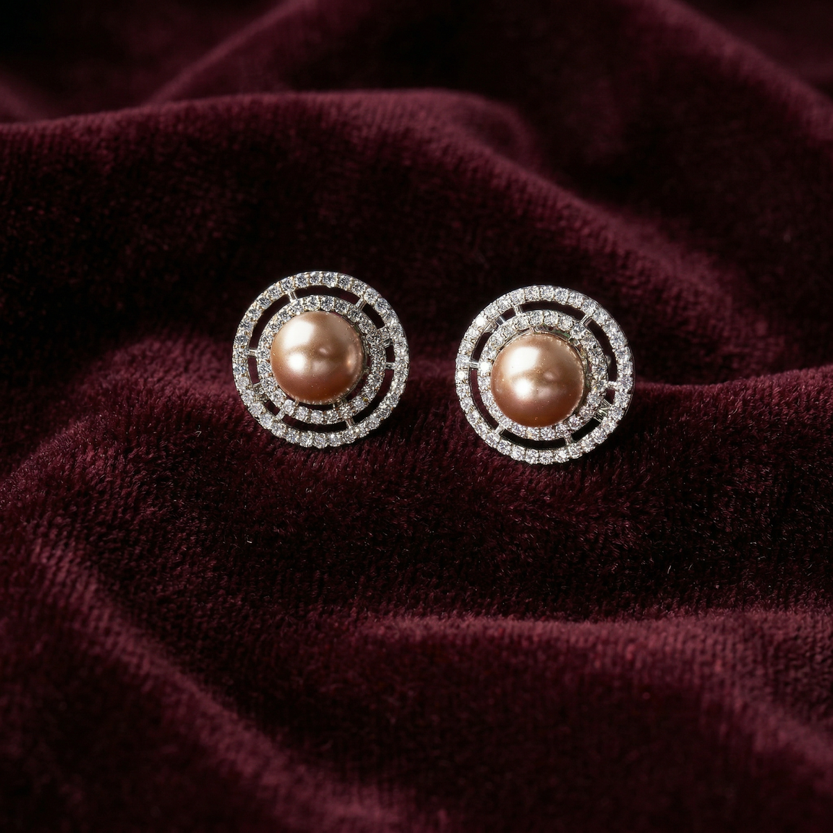 Silver brown diamond studded heavy tops earrings
