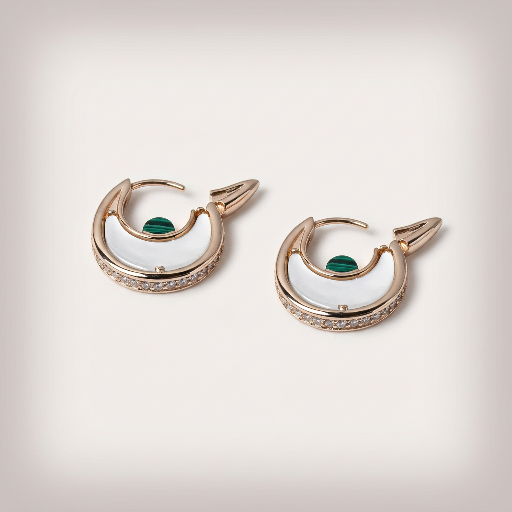 Women's Gold Crescent Hoop Earrings with Mother of Pearl