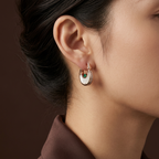 Women's Gold Crescent Hoop Earrings with Mother of Pearl