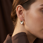 Women's Gold Crescent Hoop Earrings with Mother of Pearl