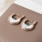Women's Gold Crescent Hoop Earrings with Mother of Pearl